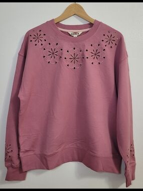 Boden Pink Floral Cutout Crewneck Sweatshirt BNWT Size Medium